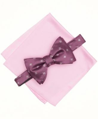 Alfani - Men's Mini-Pattern Bow Tie & Solid Pocket Square Set