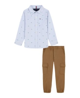 Tommy Hilfiger - Boys Toddler 2T-4T 2-Piece Chambray Trim Printed Shirt and Prewashed Twill Jogger Pants
