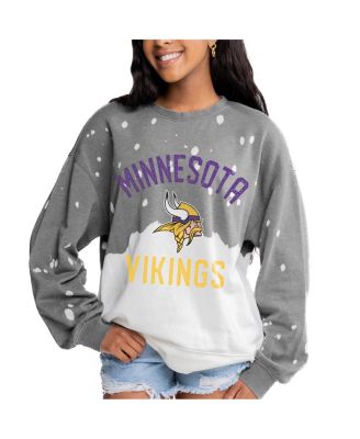 Gameday Couture - Women's Gray Minnesota Vikings Oversized Coin Toss Faded French Terry Tri-Blend Pullover Sweatshirt