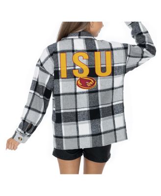 Gameday Couture - Women's Grey Iowa State Cyclones Long Sleeve Brushed Plaid Button-Up Overshirt Jacket