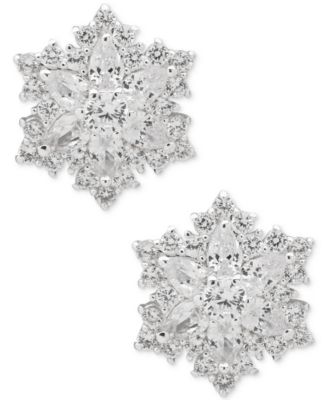 Anne Klein - Cubic Zirconia Silver-Tone Snowflake Button Earrings
