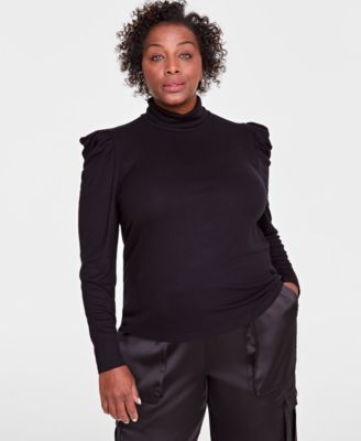 I.N.C. International Concepts - Plus Size Puff-Shoulder Ribbed Turtleneck