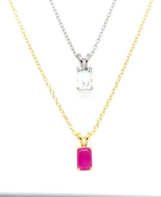 Macy's - 2-Pc. Set Ruby (5/8 ct. t.w.) & White Topaz (5/8 ct. t.w.) Solitaire 18" Pendant Necklaces in Sterling Silver & 10k Gold-Plated Sterling Silver (Also in Amethyst & White Topaz)