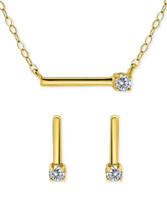 Giani Bernini - Cubic Zirconia Bar Statement Necklace & Drop Earrings Set in 18k Gold over Sterling Silver (also in Sterling Silver)