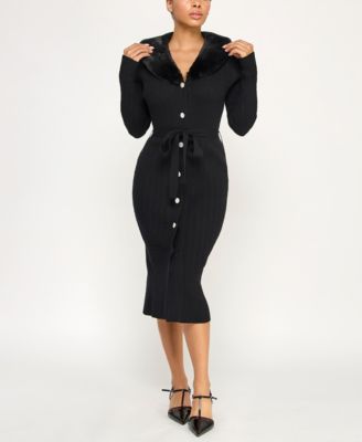 INVITEE - Juniors' Button Front Tie Waist Collared Midi Dress